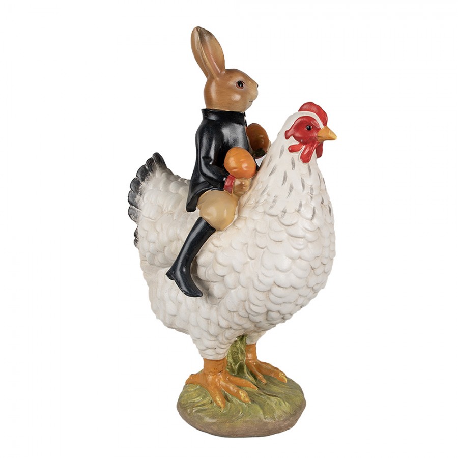 Statua decorativa coniglio su gallina in resina - H.35 cm - Clayre&Eef
